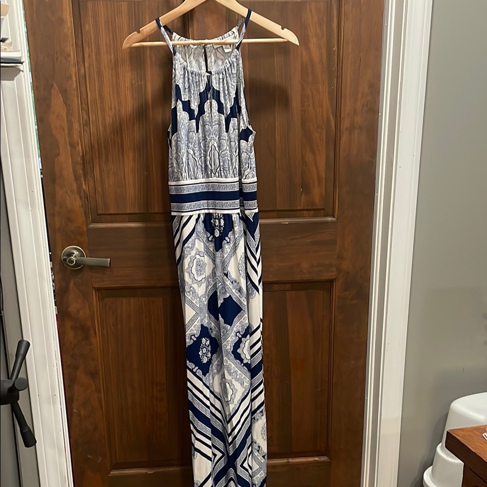 London Style Navy and White Paisley Dress